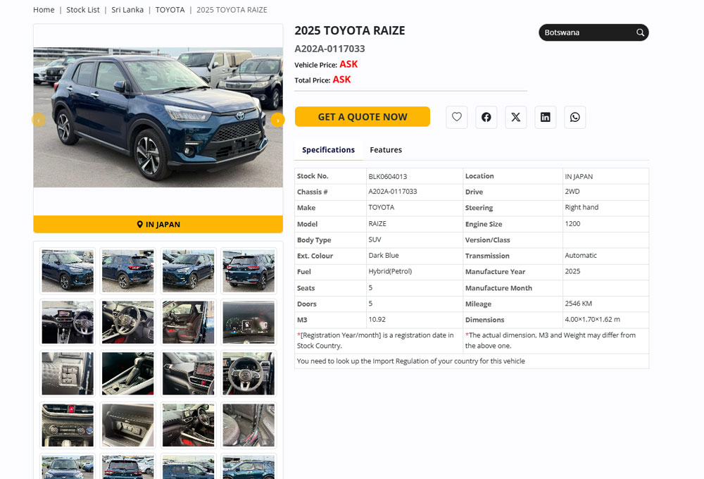 Japanese used cars for Sri Lanka on UFS Auto