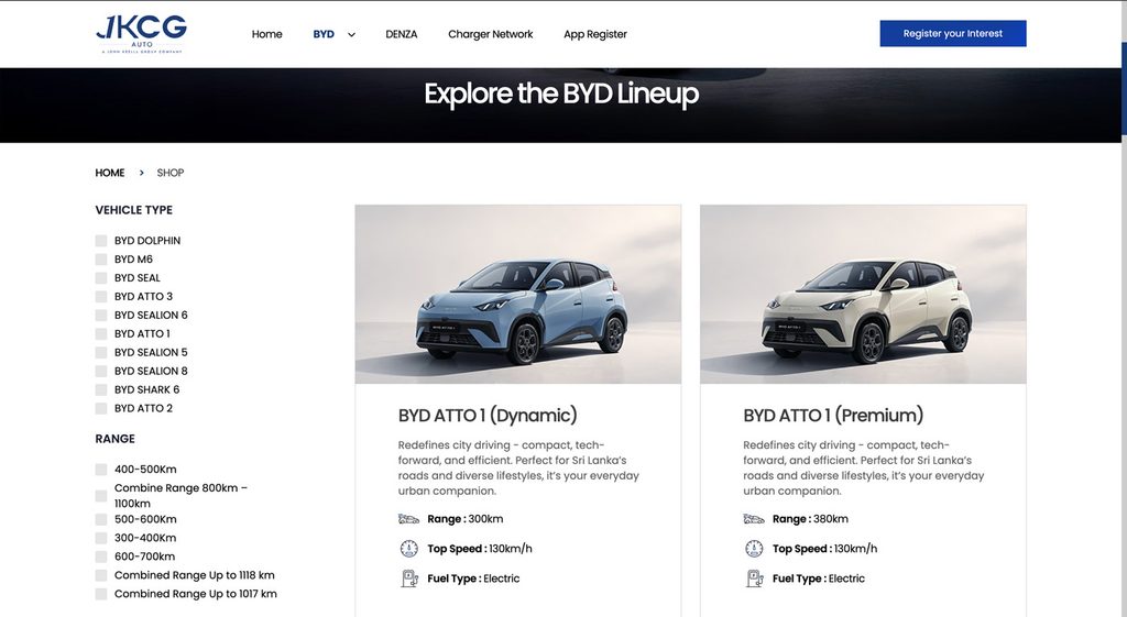Compare official BYD models in Sri Lanka