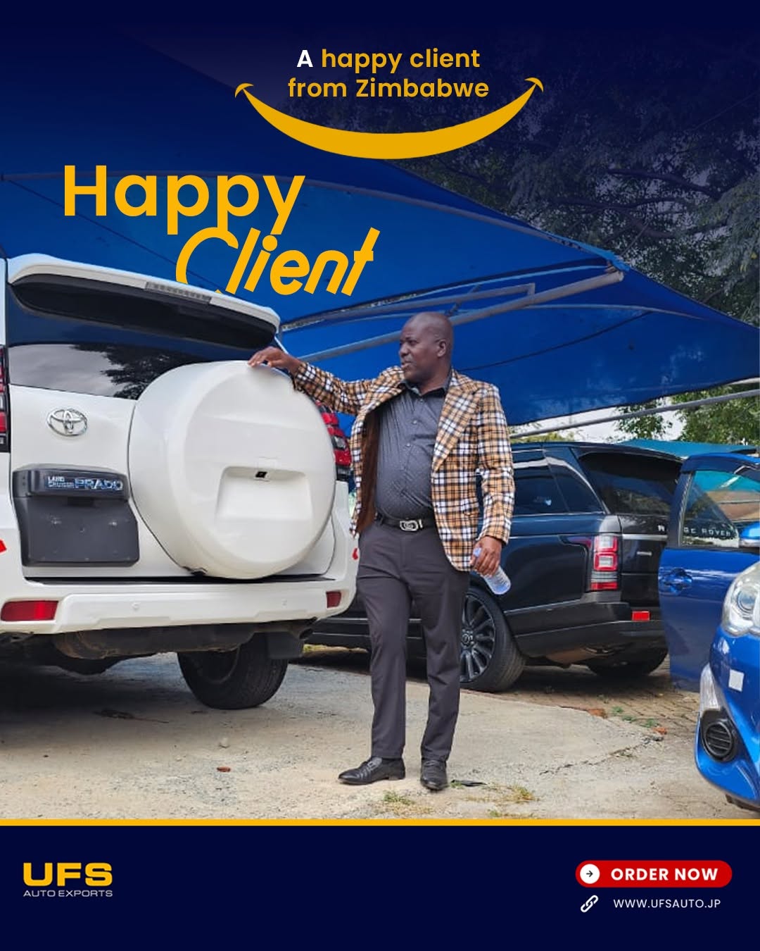 Happy UFS Auto customer in Zimbabwe standing beside her Suzuki vehicle